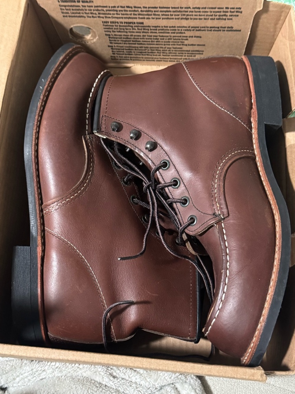 Red Wing Shoes Brown Leather Moc Toe Lace-Up Boots